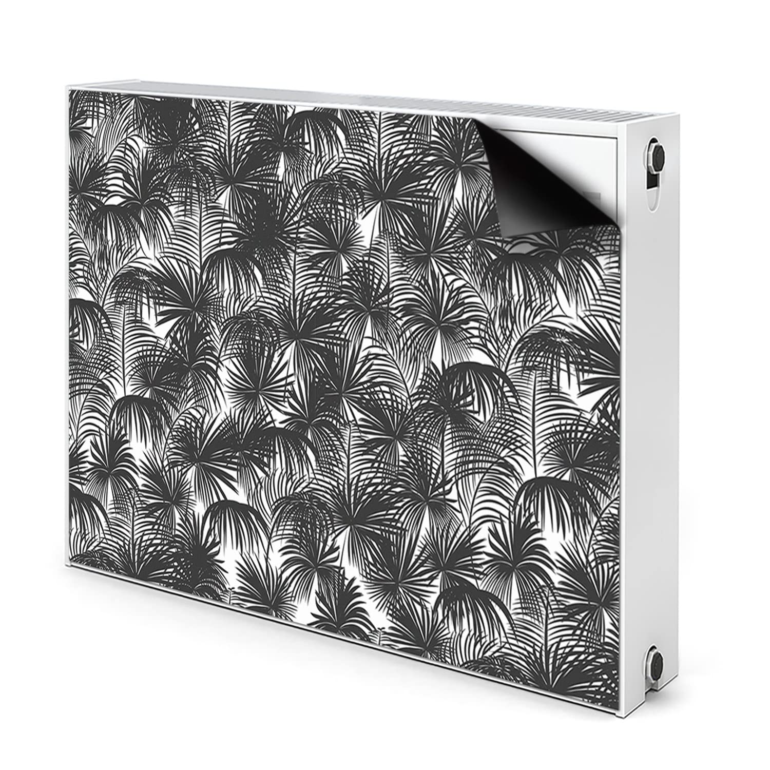 Couverture de radiateur haut de gamme motif palmiers noirs 80x60cm finition blanche