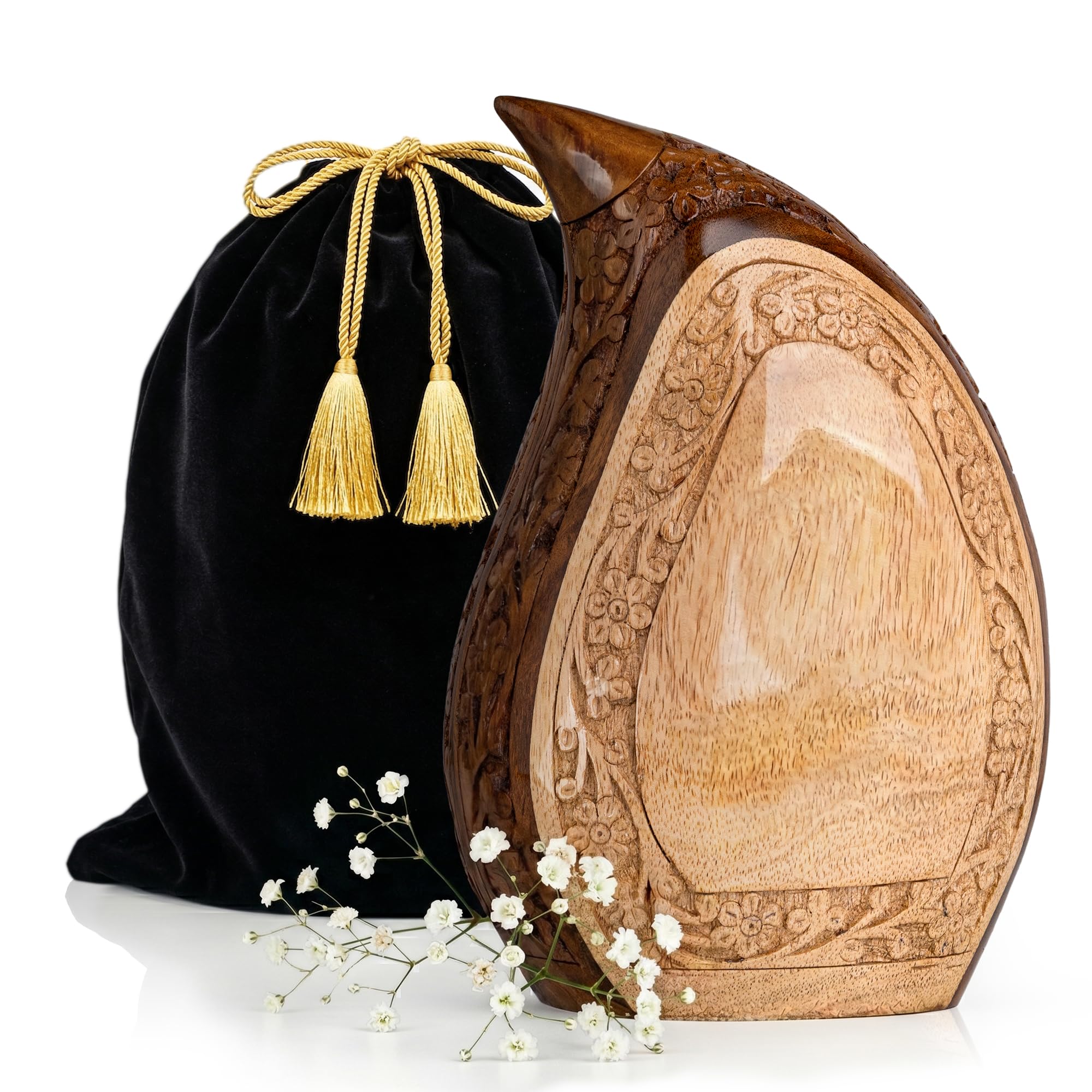 Wooden Teardrop Urns for Human Ashes – 80 lb Black Thunderstorm Pattern Cremation Urn, Decorative Burial Container for Ashes Adult Male or Female Memorial Display