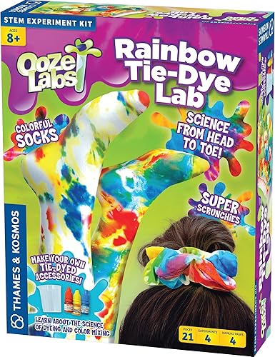 Thames & Kosmos Ooze Labs Rainbow Tie-Dye Lab Kit de actividades de experimento STEM  Diseña y haz tus propios calcetines y coleteros de teñido
