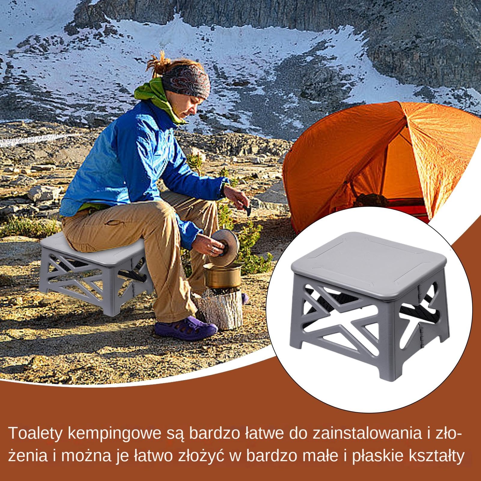 Toaleta Turystyczna Składana Toaleta Turystyczna Na Camping | Nośność 100 kg, Podróżne Siedzisko WC, Stołek Kempingowy do Samochodu, Namiotu i Dla Kierowców Ciężarówek