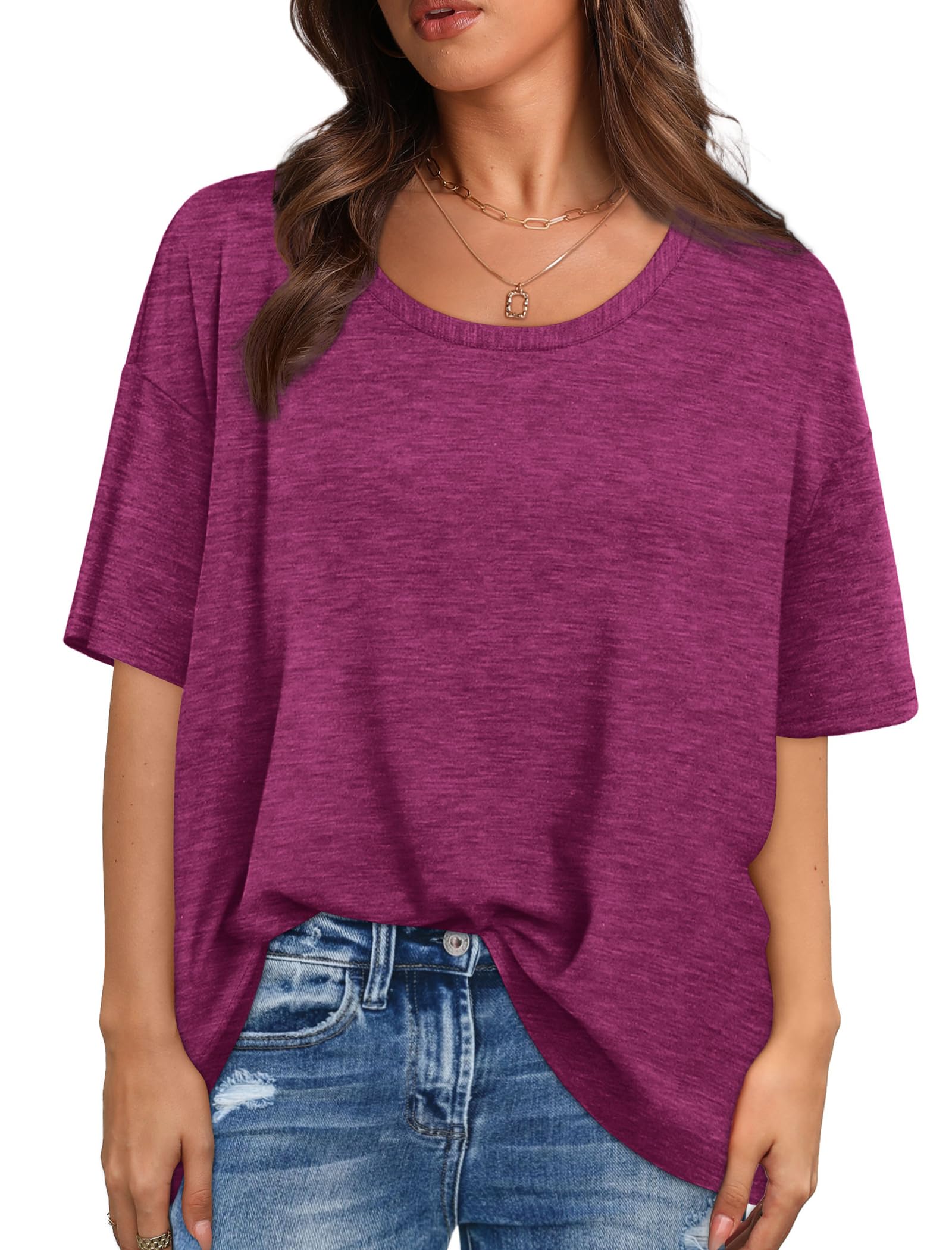 XIEERDUOOversized T Shirts for Women Summer Short Sleeve Tops Loose Scook Neck