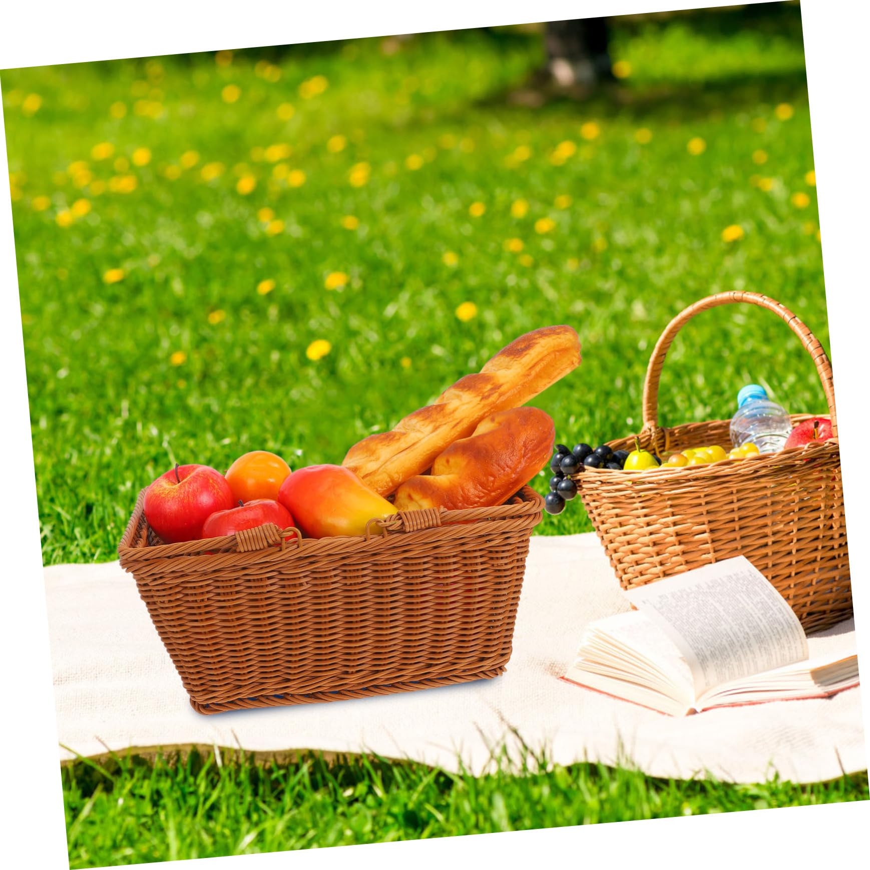 Cesta de Picnic Tejida Multifuncional con Asa de Verduras y Moderno para Almacenamiento y Decoración Eventos