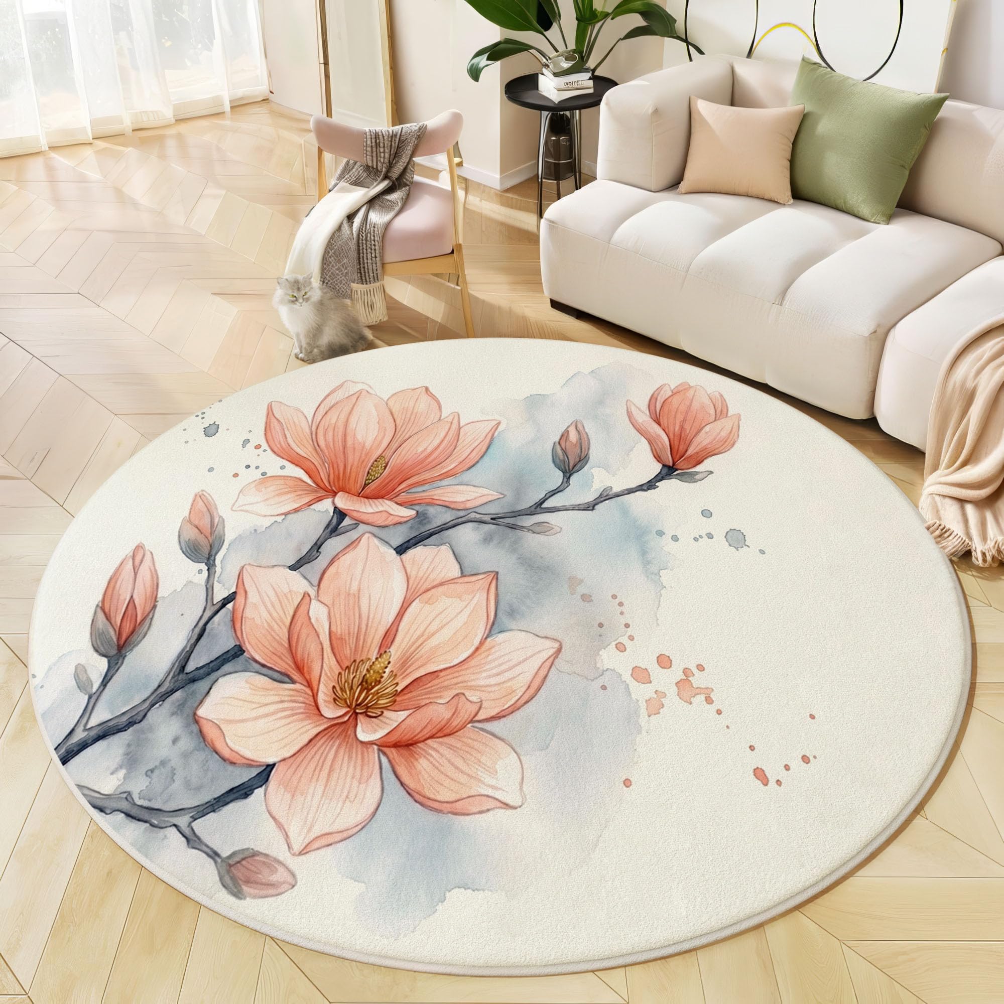 Tapis Fleurs À L'Aquarelle Rond 100cm