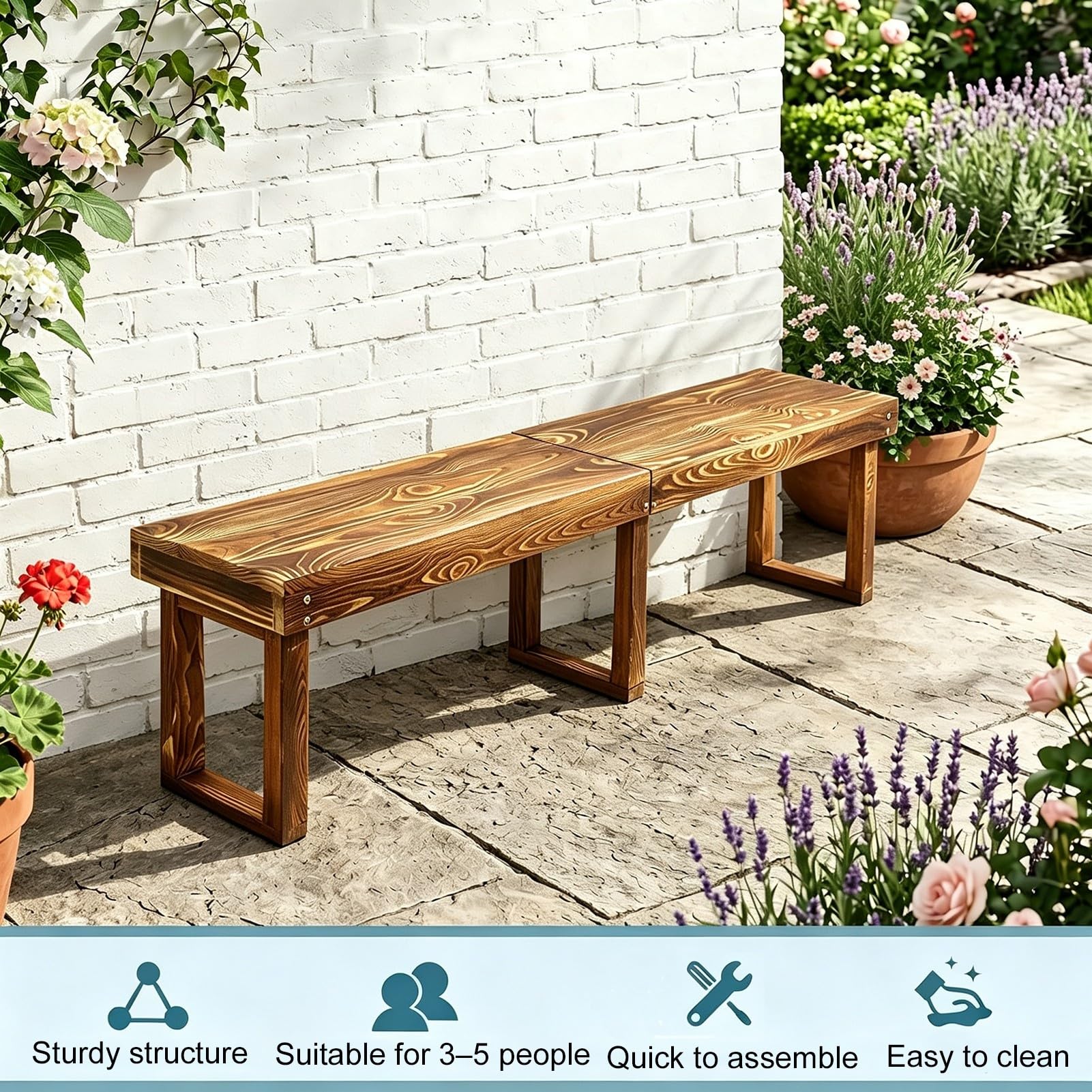 180 X 28 43 cm Banco Madera Exterior Plegable de Maciza