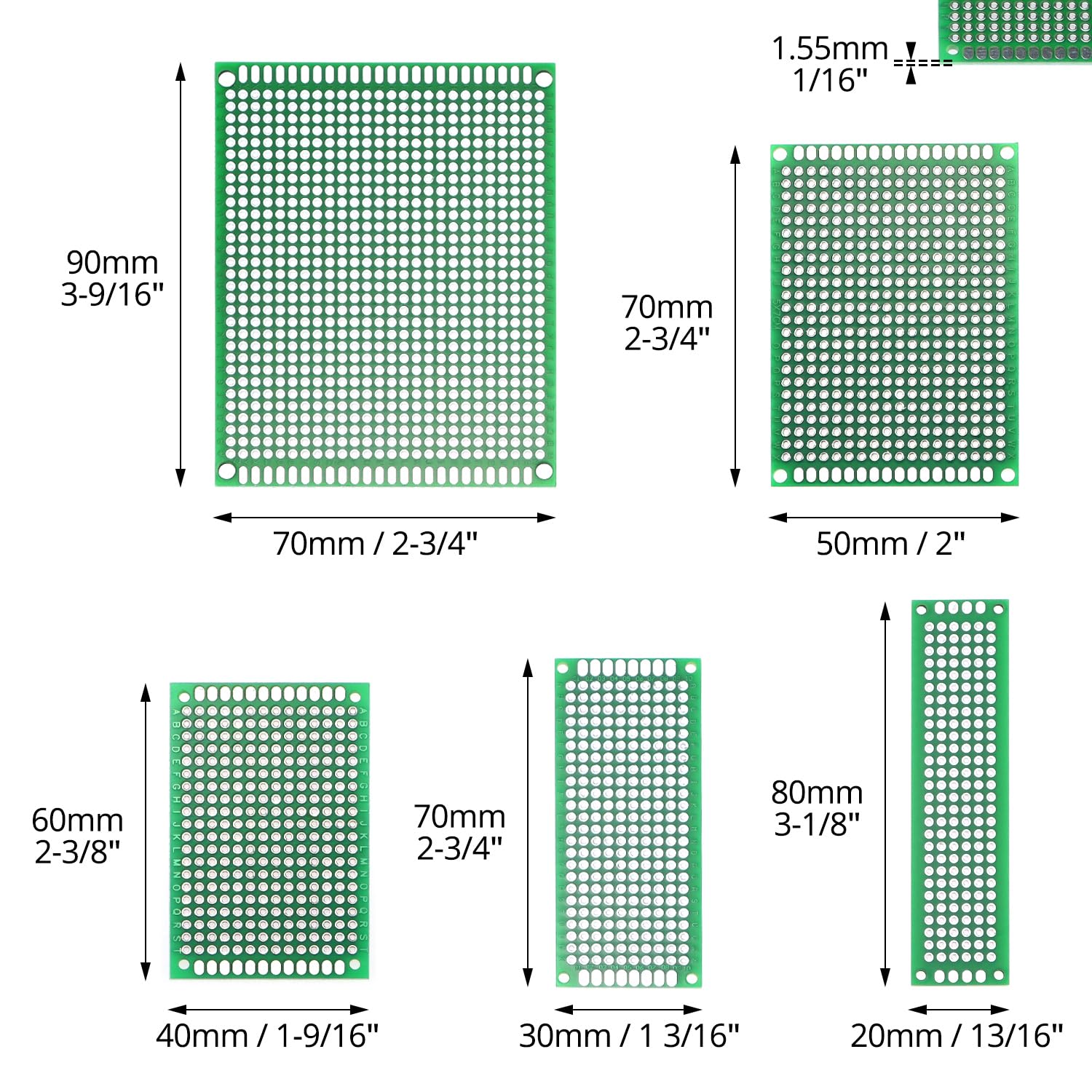 QWORK® 32 Pezzi prototipo PCB a doppia faccia, 6 dimensioni schede PCB, breadboard, compatibile con Arduino progetti