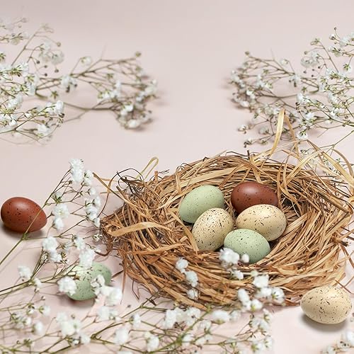 Miniatura 7 de SiliFine 18 huevos moteados de Pascua de 2.4 pulgadas, huevos moteados de plástico y relleno de jarrón, huevos de gallina sintéticos para