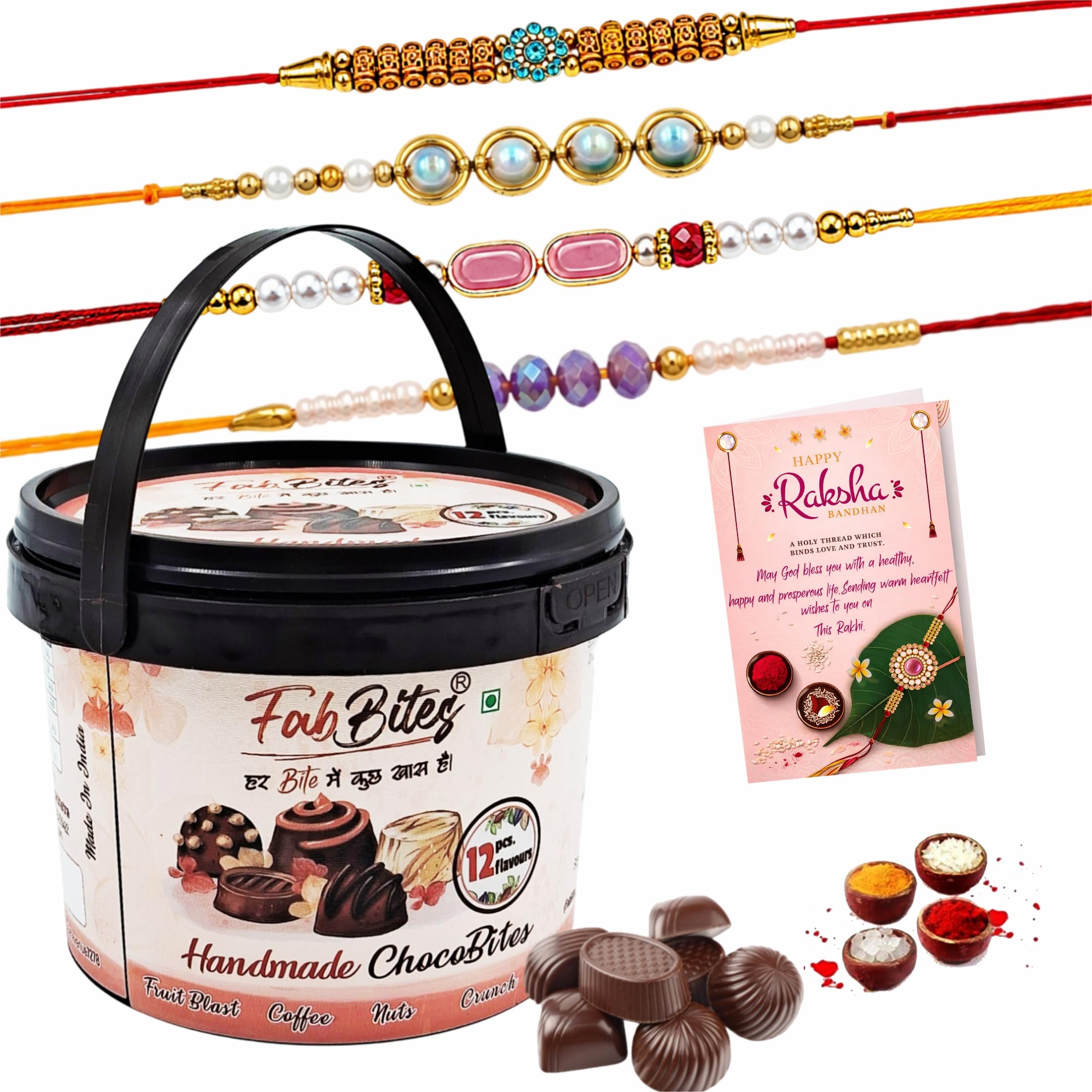 Rakhi Set for Brother with Chocolate 12 Variety Box-Set of 4 Rakhi Combo for Brother/Bhai/Bhai/Bhaiya,Men,Boys,Adult,Bhabhi with Roli,Chawal,Chandan,Mishri and Rakhi Greeting Card-image-13