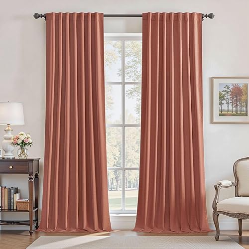 Miniatura 18 de UHITECH - Cortinas opacas de 84 pulgadas de largo, juego de 2 paneles de lino natural, 100% opacas, cortinas negras para dormitorio, sala de estar,