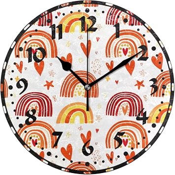 Colorful Rainbows Wall Clock, Silent Non Ticking 10 Inch Battery Operated Wall Clocks, Easy to Read Clock for Home Kitchen Living Room Bathroom Office Decor