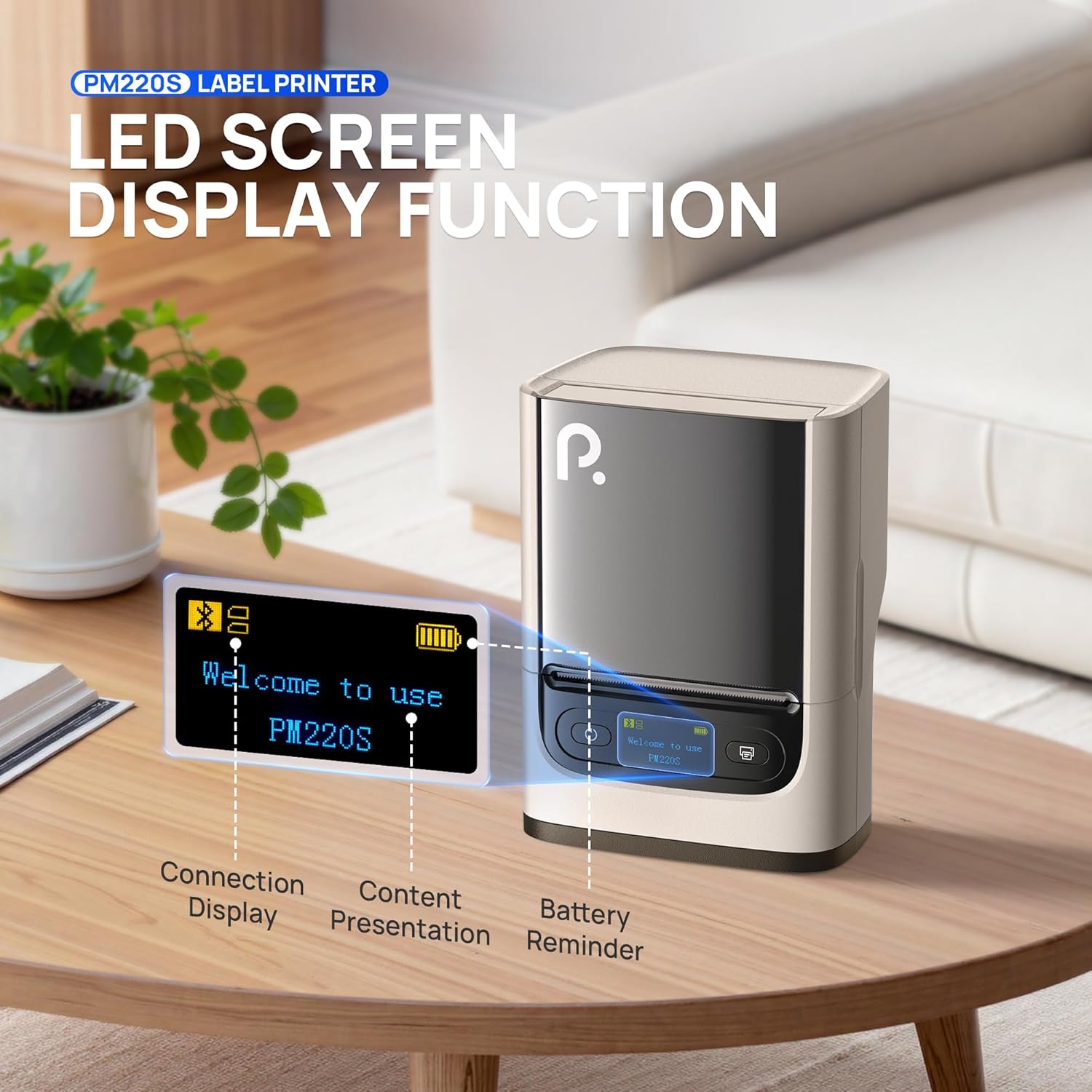 PM220S Label Maker Machine with Tape, 2 Inch Bluetooth Portable Thermal Label Printer for Small Business, Beige - Image 2