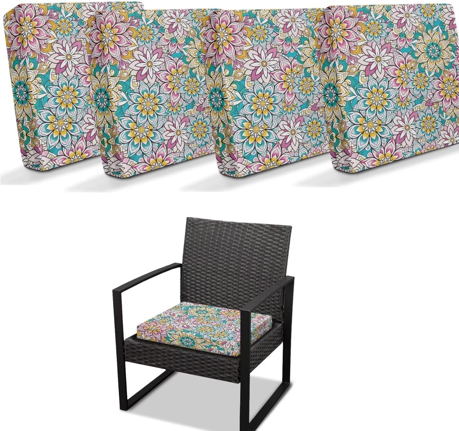 Beautiful Mandala Outdoor Chair Cushion Covers Waterproof Outdoor Cushion Slipcovers Stretch 4 Piece Easy Installation Patio Sofa Covers for Living Room-S