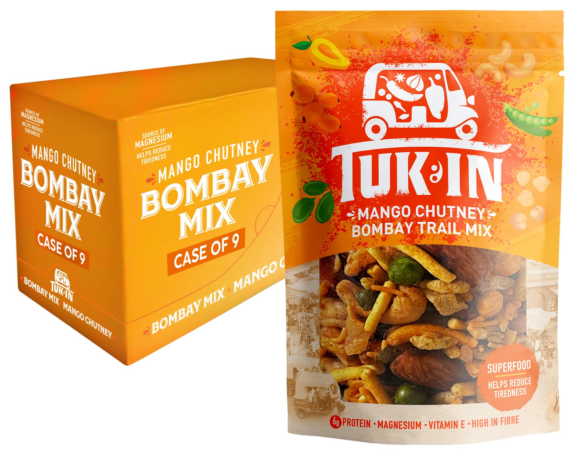 Mango Chutney Superfood Bombay Mix | Case of 9 | Vegan Healthy Snack | Source of Magnesium