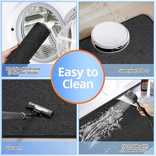 Miniatura 5 de Tapetes de baño delgados mejorados, súper absorbentes, tapetes de baño con parte trasera de goma antideslizante, de secado rápido, lavables a