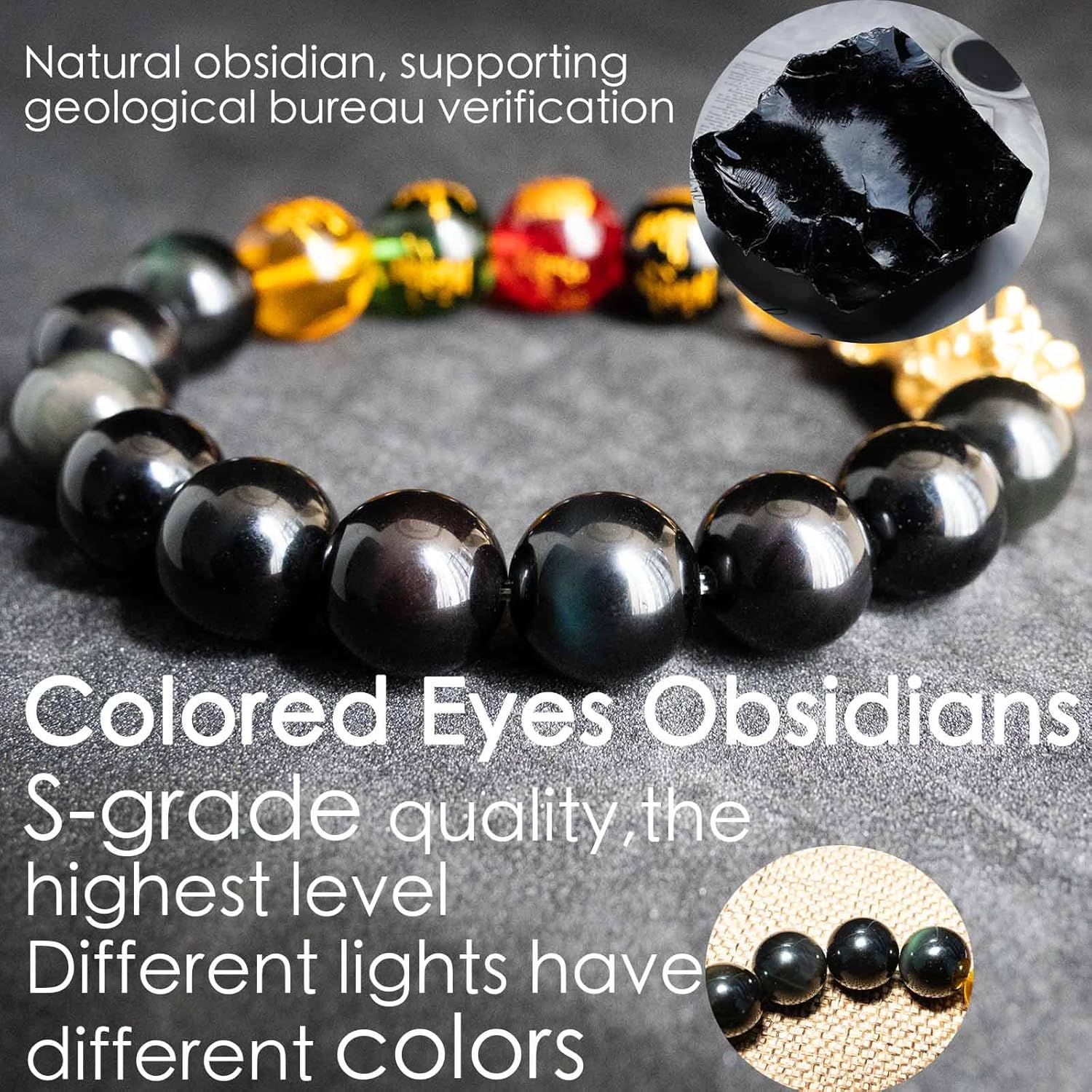 24K Gold Plated PiXiu Dragon Bracelet Feng Shui Bracelet, Obsidian Bracelet Dragon Protection for Men Women, Meditation Prayer Beads Bracelets Meaning to Attract Wealth and Good Luck(12mm) - Image 4