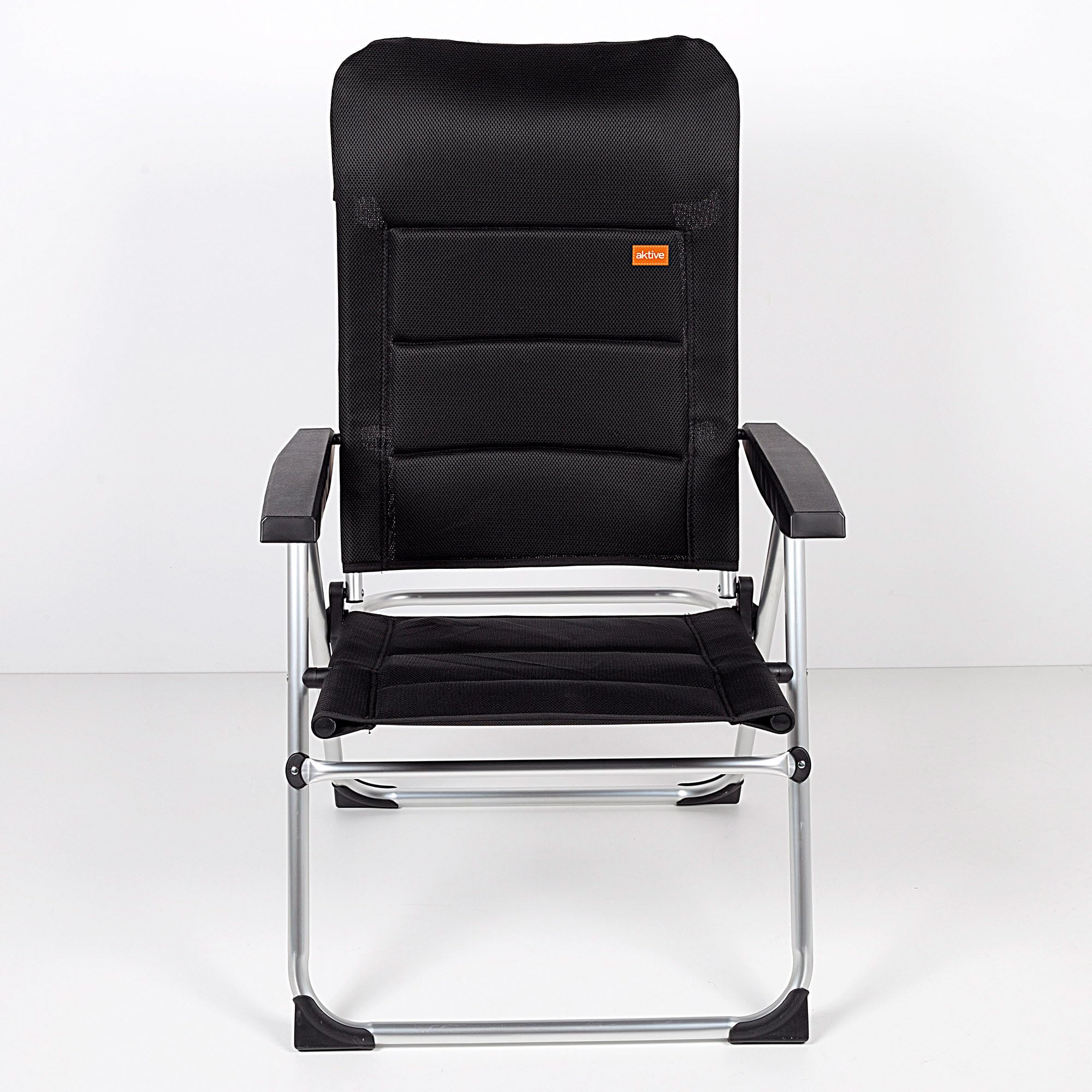 AKTIVE Sedia pieghevole imbottita di alta qualità, Nero, Per terrazza, balcone, patio o giardino, Misure 49x59x105 cm, Materiale alluminio e 100% poliestere, Antiribaltamento