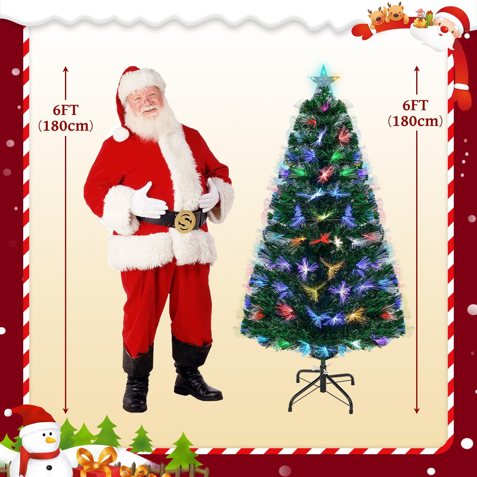 Árbol de Navidad 180, Uten arvore de Natal de Fibra Óptica con Luces Integradas LED Multicolor, 170 Puntas de PVC, Arvore de Natal con Base Metálica