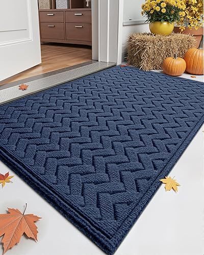 DEXI Tapete para puerta delantera, para entrada al aire libre, resistente, impermeable, de perfil bajo, 23 x 35 pulgadas, color azul marino DEXI Tapete para puerta delantera, para entrada al aire libre, resistente, impermeable, de perfil bajo, 23 x 35 pulgadas, color azul marino