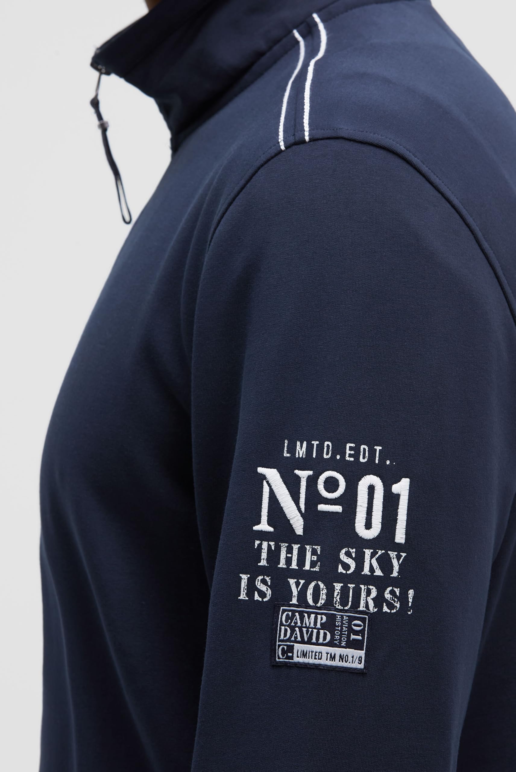 Camp David Herren Troyer-Sweatshirt mit Zipper und Artworks Blue Navy