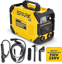 Máquina Solda Inversora 120MMA Bivolt Painel Digital SparkBR Máscara Acessórios Portátil Alça Transporte Profissional 2,0 2,5 3,2 Eletrodos AMG-W01