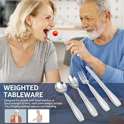 Miniatura 5 de 4 Pcs Weighted Silverware 304 Stainless Steel Weighted Utensil Set with Ergonomic Design for Elderly and People with Shaking Hands