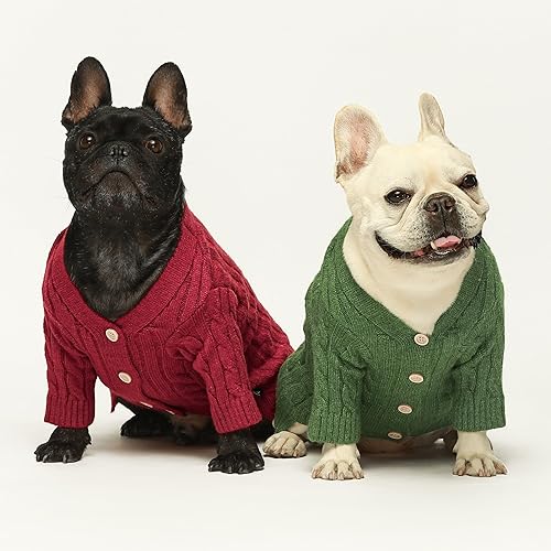 Miniatura 4 de Fitwarm Suéter de punto para perro, ropa de invierno de punto para perros pequeños, niños y niñas, traje para mascotas, color verde oliva, talla M