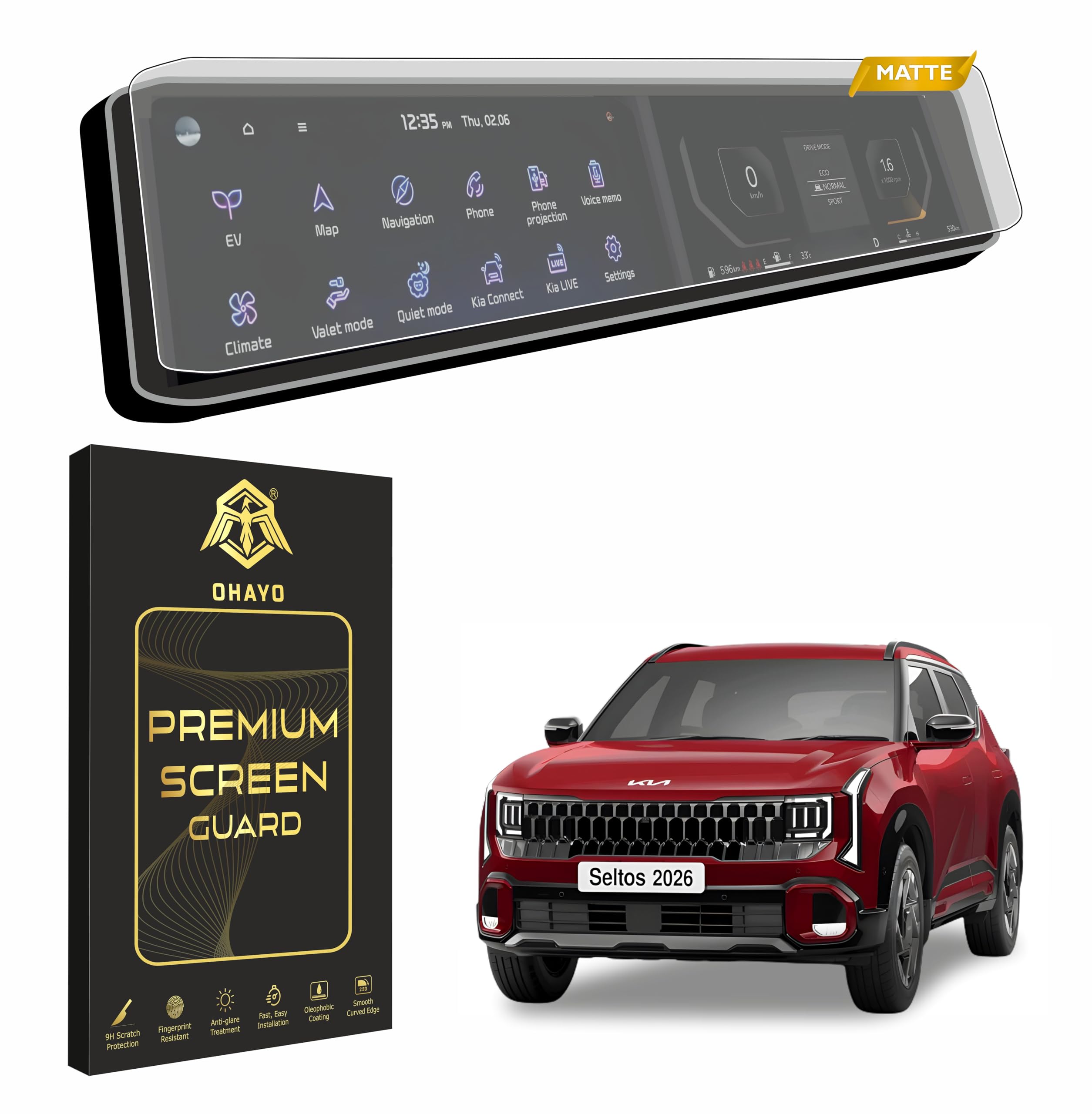 OHAYO Military Strength Screen Protector For Kia, Strong Protection, Full Screen Edge-to-Edge Cover, Scratch Resistant, Bubble-Free Install, Ultra HD Clarity,With installation kit (for Kia Seltos 2026(Matte))-picture-19