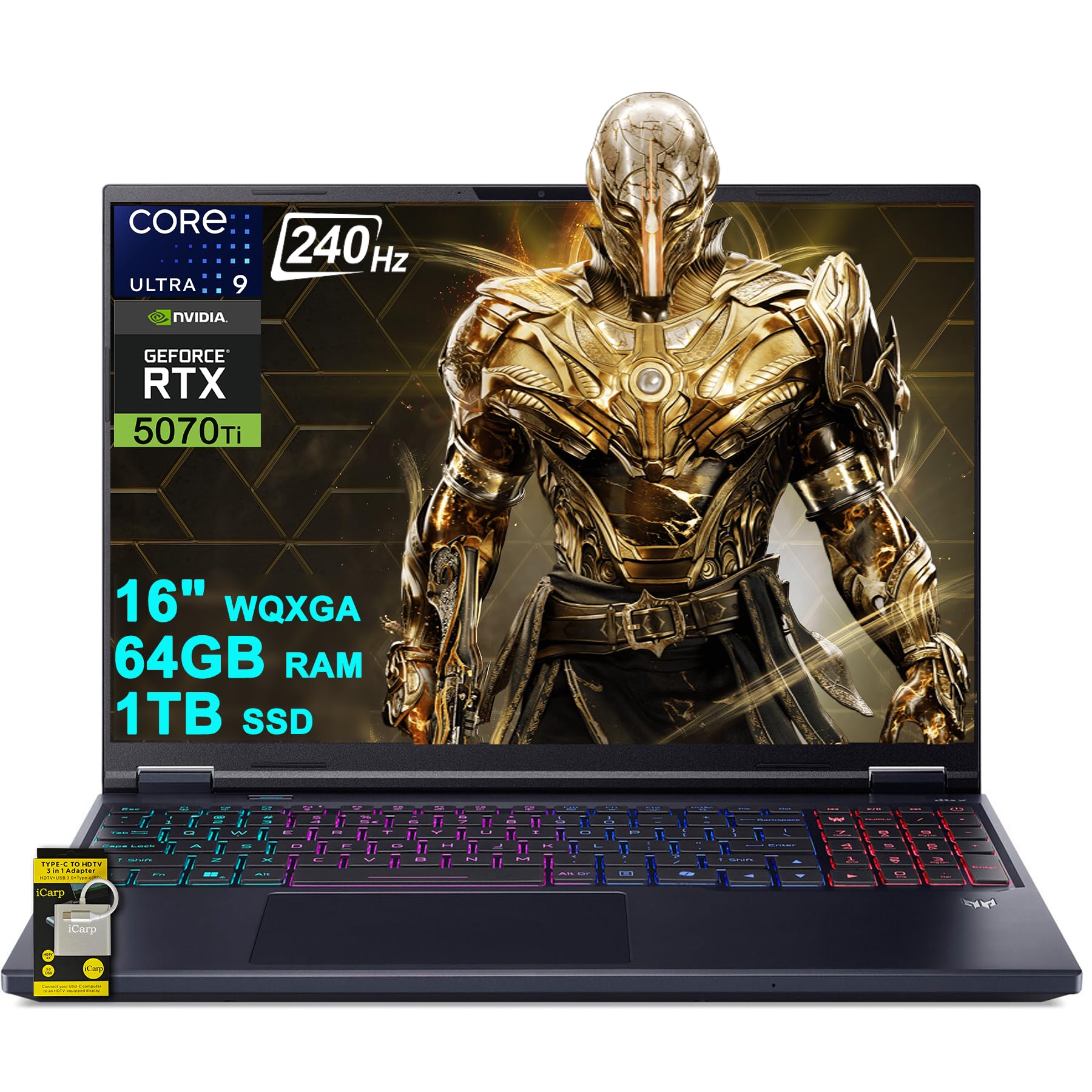 acer Predator Helios Neo 16S AI Gaming Laptop 16" 2560x1600 OLED 240Hz (100% DCI-P3) Intel 24-core Ultra 9 275HX 64GB RAM 1TB SSD GeForce RTX 5070 Ti DLSS4 (Up to 992 AI Tops) Win11 ICP Hub w/Copilot