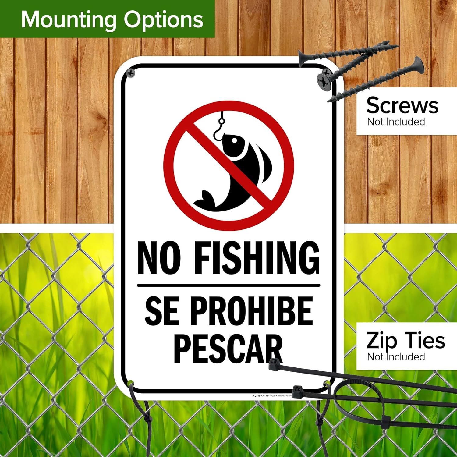 No Fishing Bilingual Sign, 12x18 Inches, 55 mil thick HDPS (high density polystyrene), Made in USA by My Sign Center