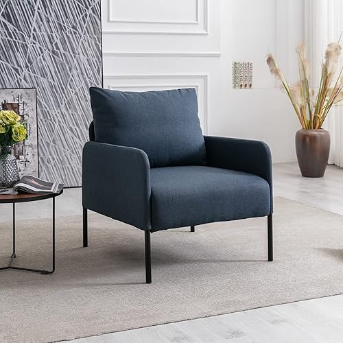 Miniatura 4 de Sillas decorativas de tela de lino para sala de estar, dormitorio, sofá individual, silla tapizada con brazo de lectura, sofá moderno con almohada