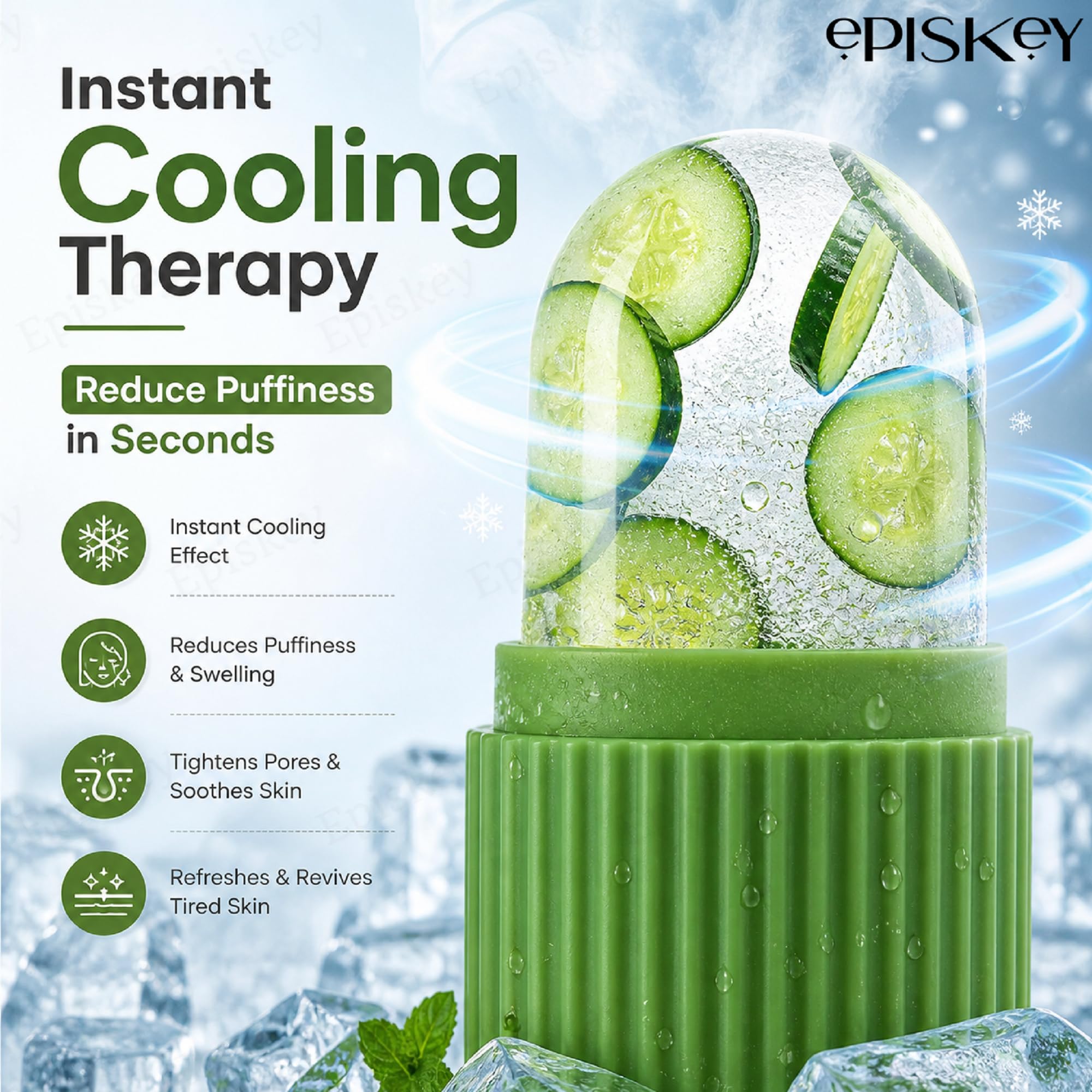 Episkey-Ice Face Roller-Tighten & Tone Your Face Skin, Face Ice Cube - Brighten Skin & Enhance Your Natural Glow, Ice Facial Mold (FEV GREEN_01)