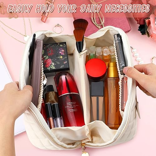 Miniatura 7 de RUMIA Bolsa de cosméticos de viaje de gran capacidad, portátil, de cuero, impermeable, bolsa de maquillaje de viaje, bolsa de almacenamiento con