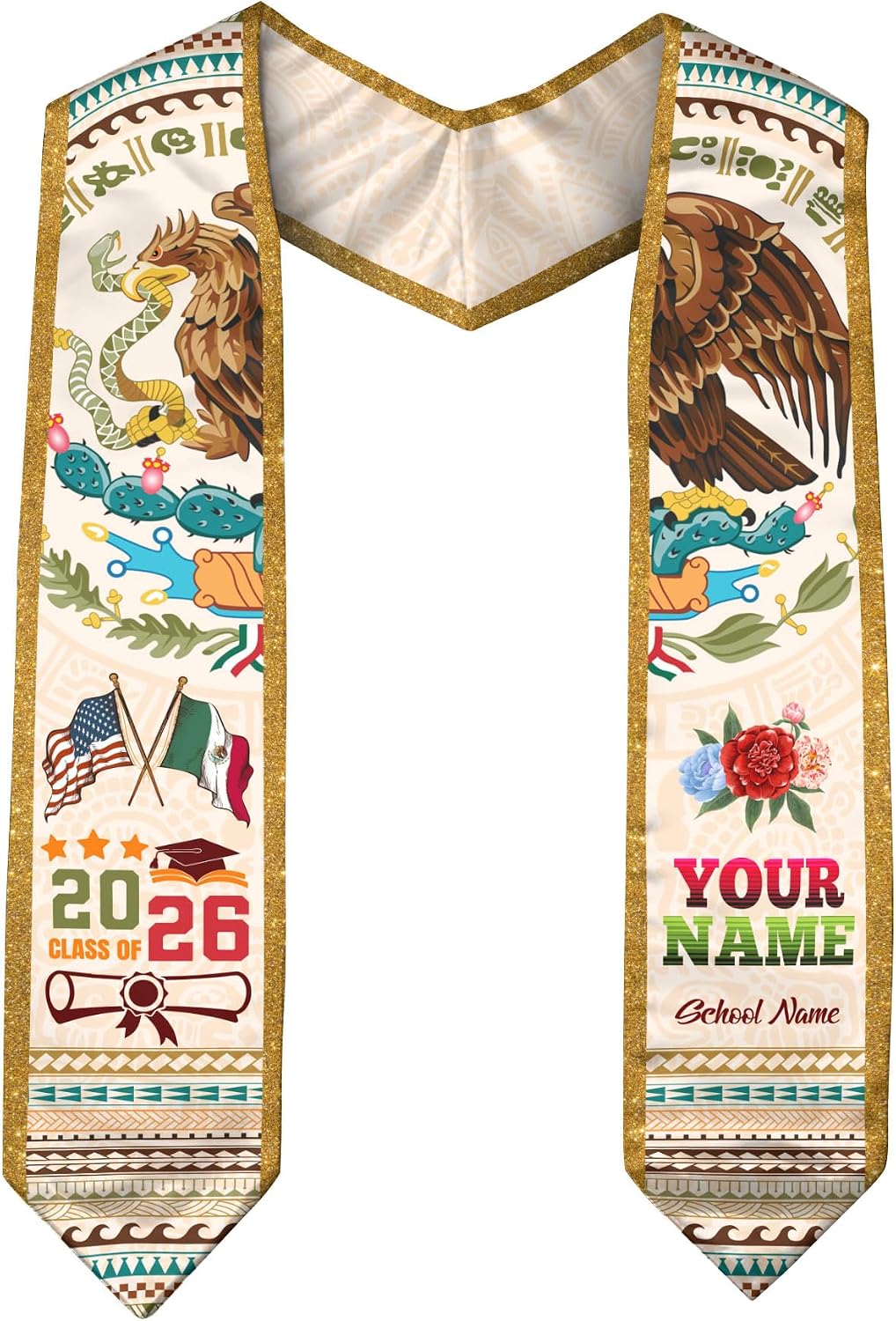 Mexican Graduation Sash, Mexican American Flag Graduation Sash 2025, Mexico Graduation Stole Customize