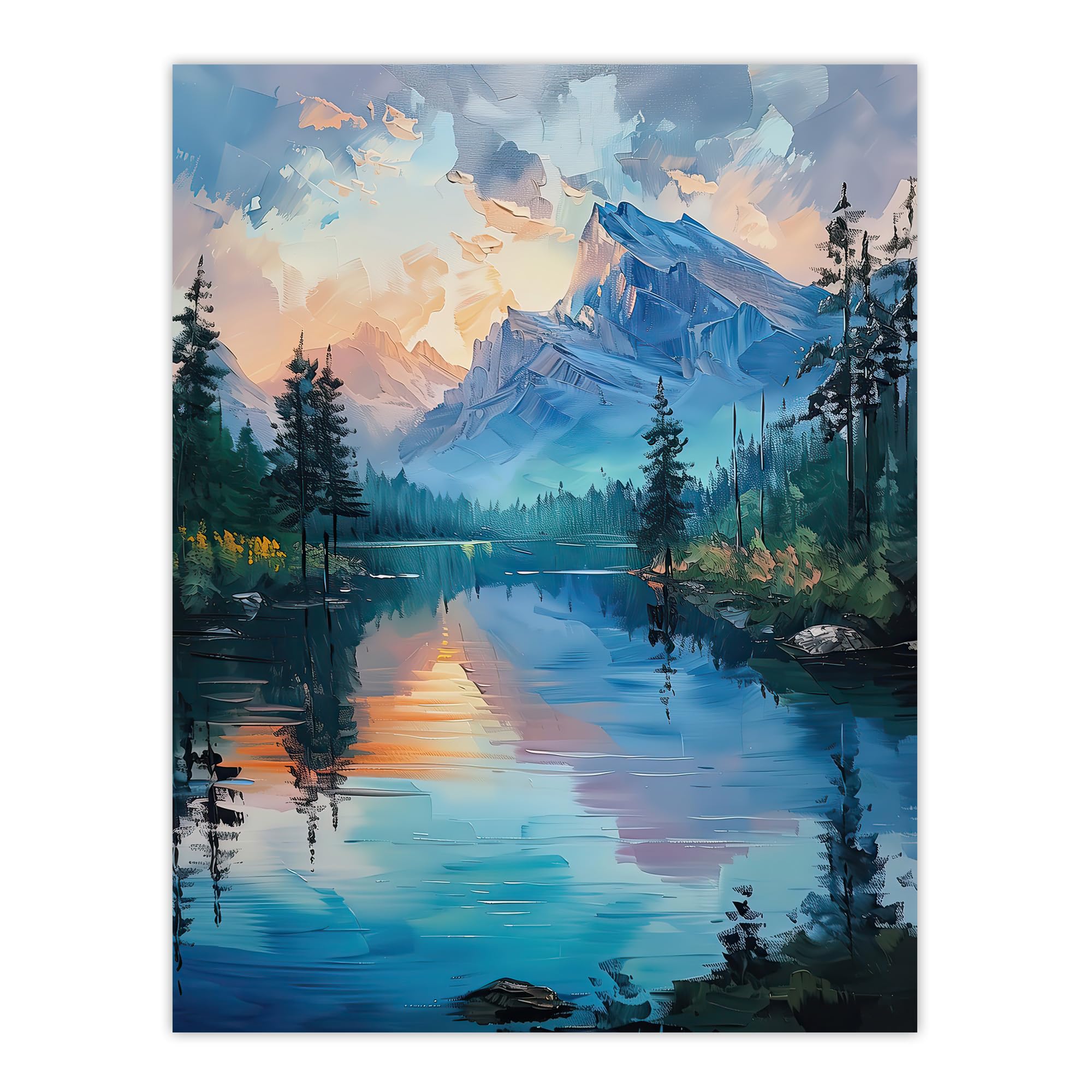 Artery8 Lake District Helvellyn Sunset Oil Painting - Calm Wall Art Print - W24 inch x H32 inch - Blue