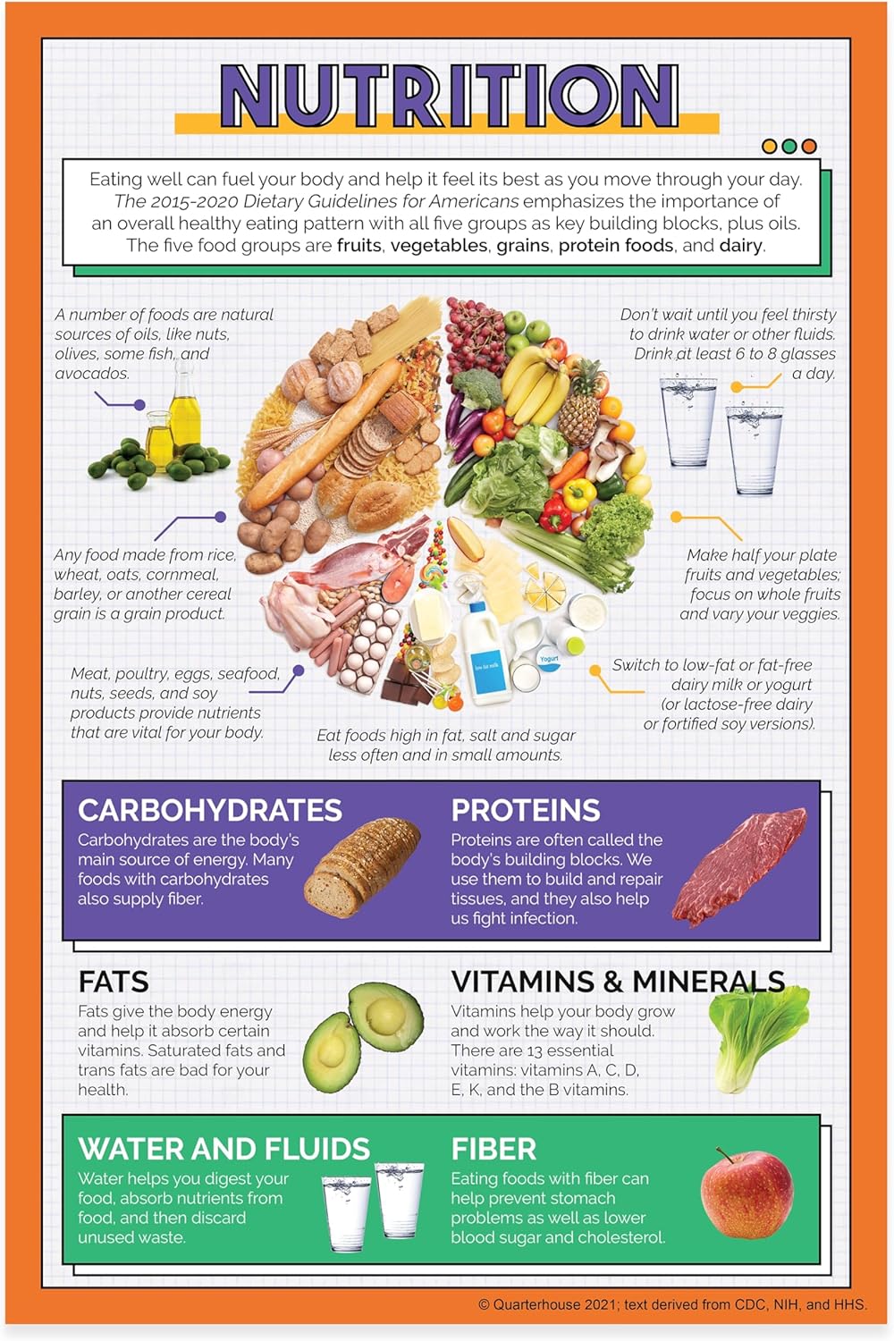 Quarterhouse 5 Poster Healthy Lifestyles Set, Health Classroom Learning Materials for K-12 Students and Teachers, 12 x 18 Inches, Made in USA