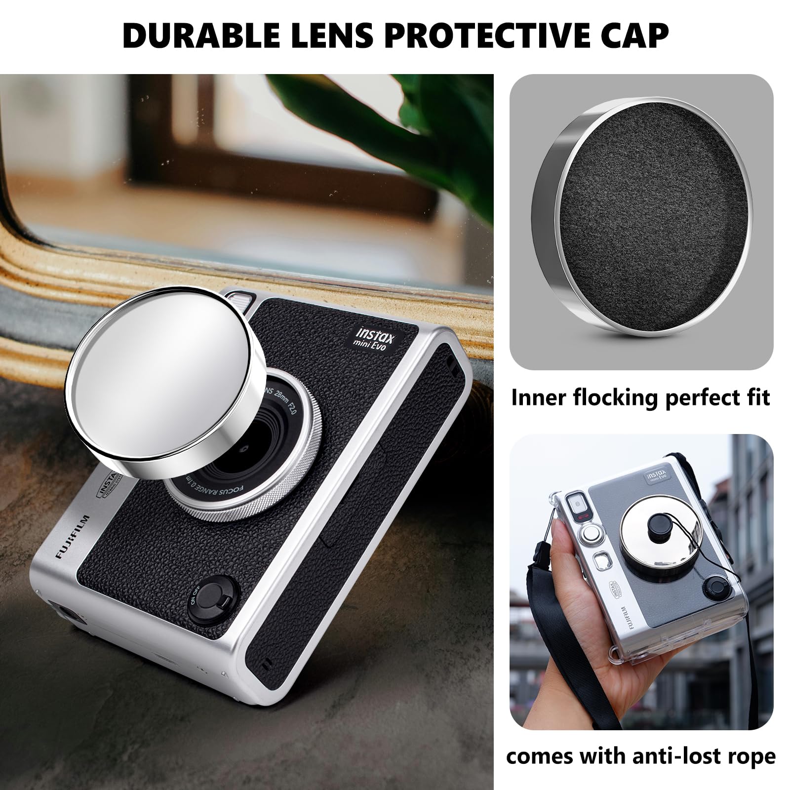 Funda Transparente y Accesorios para Fujifilm Instax Mini EVO, Estuche para Instax Mini EVO, Tapa de Lente, Protector de Pantalla, Marcos Magnéticos y Pegatinas