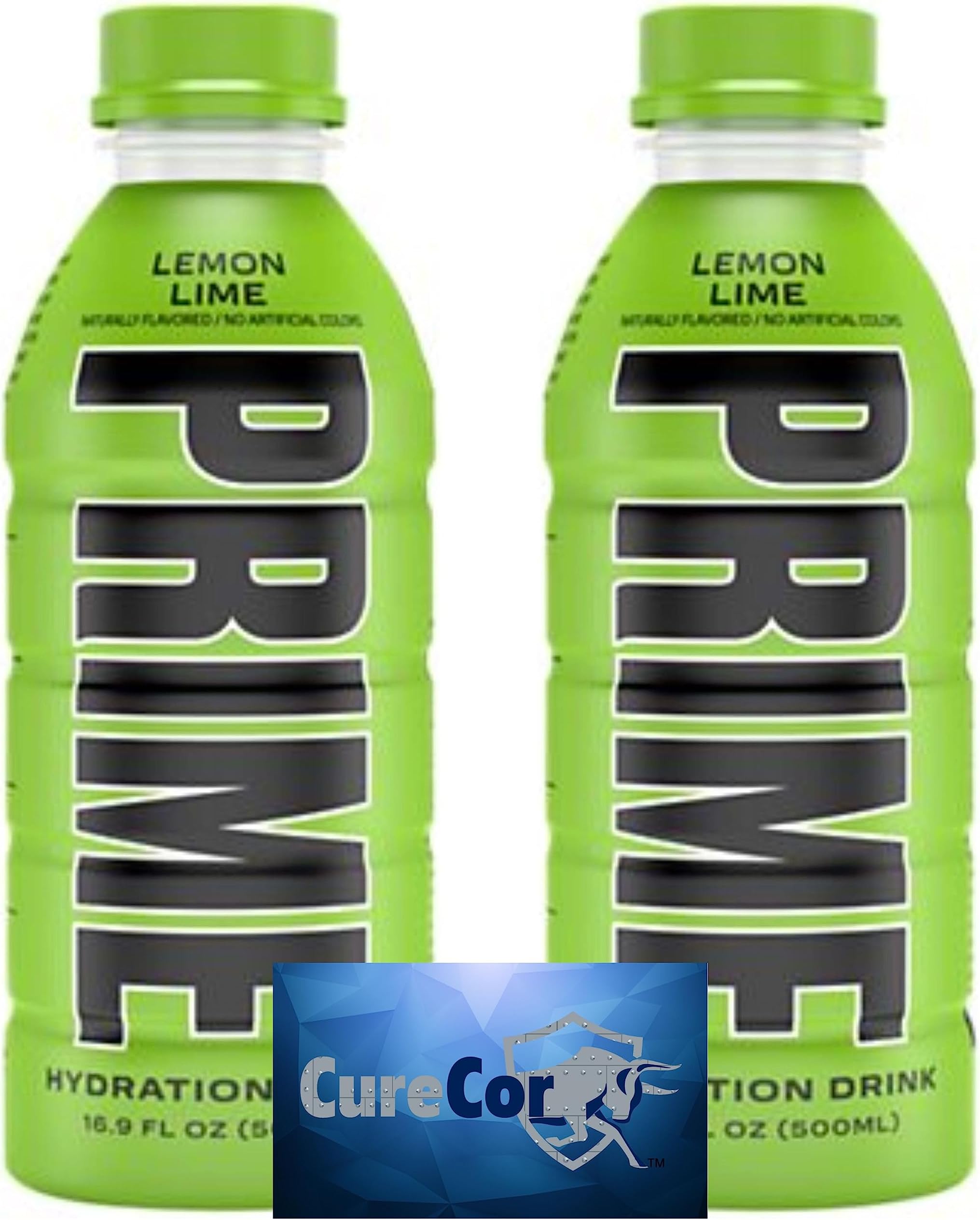 Prime-Hydration Drink - Two (2) Bottles of 16.9Fl oz Sports Drink and Electrolyte Beverage, plus CureCor Collective Sticker! (Lemon Lime)