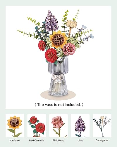 Miniatura 6 de Jarrón de rompecabezas 3D para flores, rompecabezas de madera 3D, kit de modelo de ramo de flores, juego de construcción de bloques de construcción