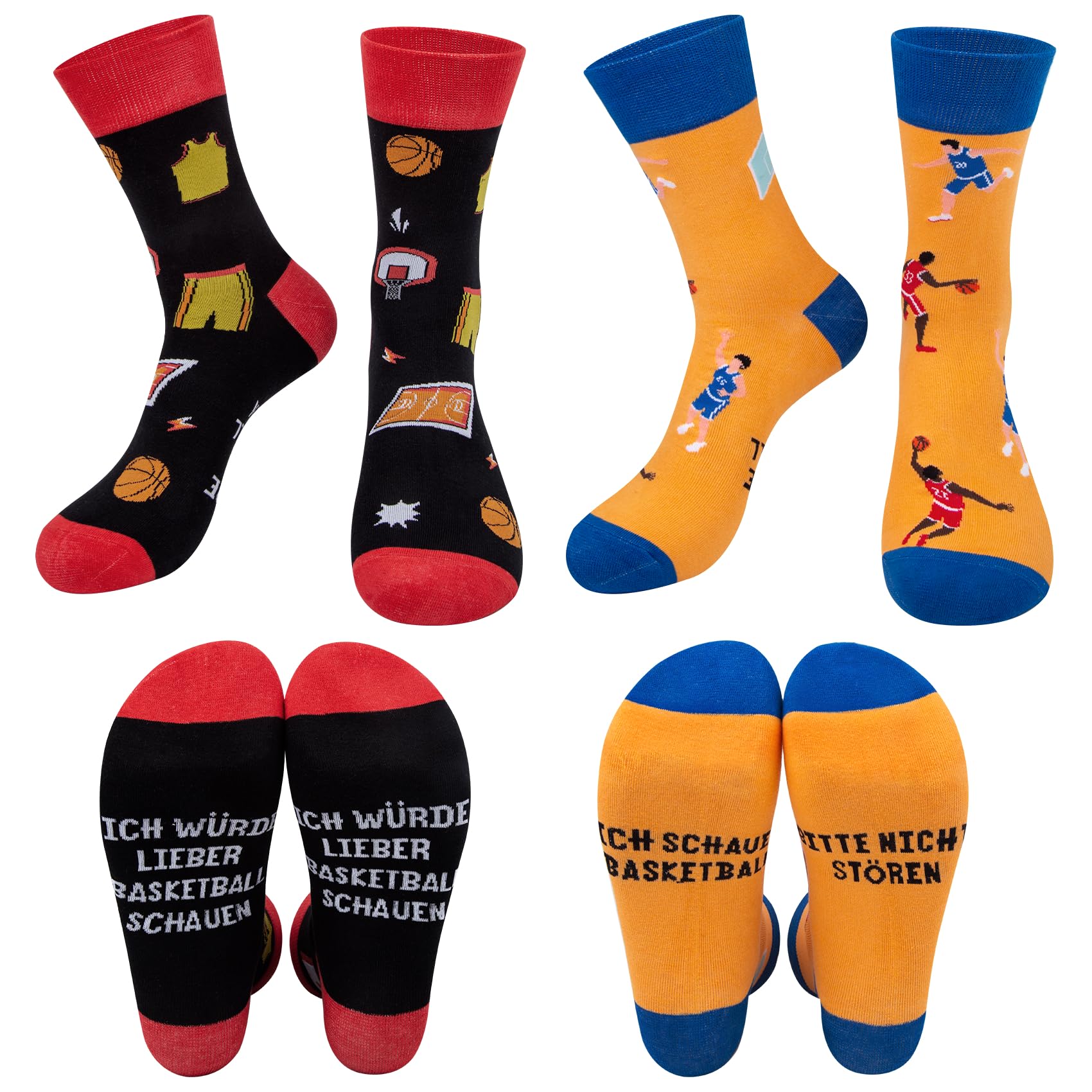 2 Paia di Calzini Divertenti Pallacanestro Regali Divertenti Novità Calzini in Cotone Calze Fantasia Calze regalo da Casa Calzini Invernali Colorati Regalo per Uomo Compleanno, Taglia Unica