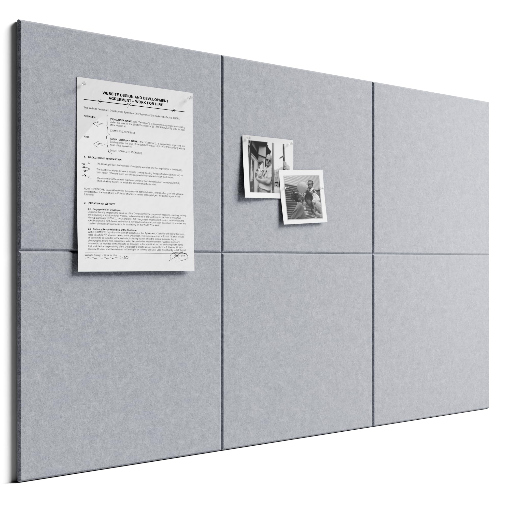 Bumusty Large Cork Board Alternative36 x24 Felt Bulletin Board Tiles, with 30 Pushpins, 40 Adhesive Tabs, 6Pack Slat Wall Paneling, Cork Boards for Office Push Pin Board Felt Board-Moonlight Gray — image 1