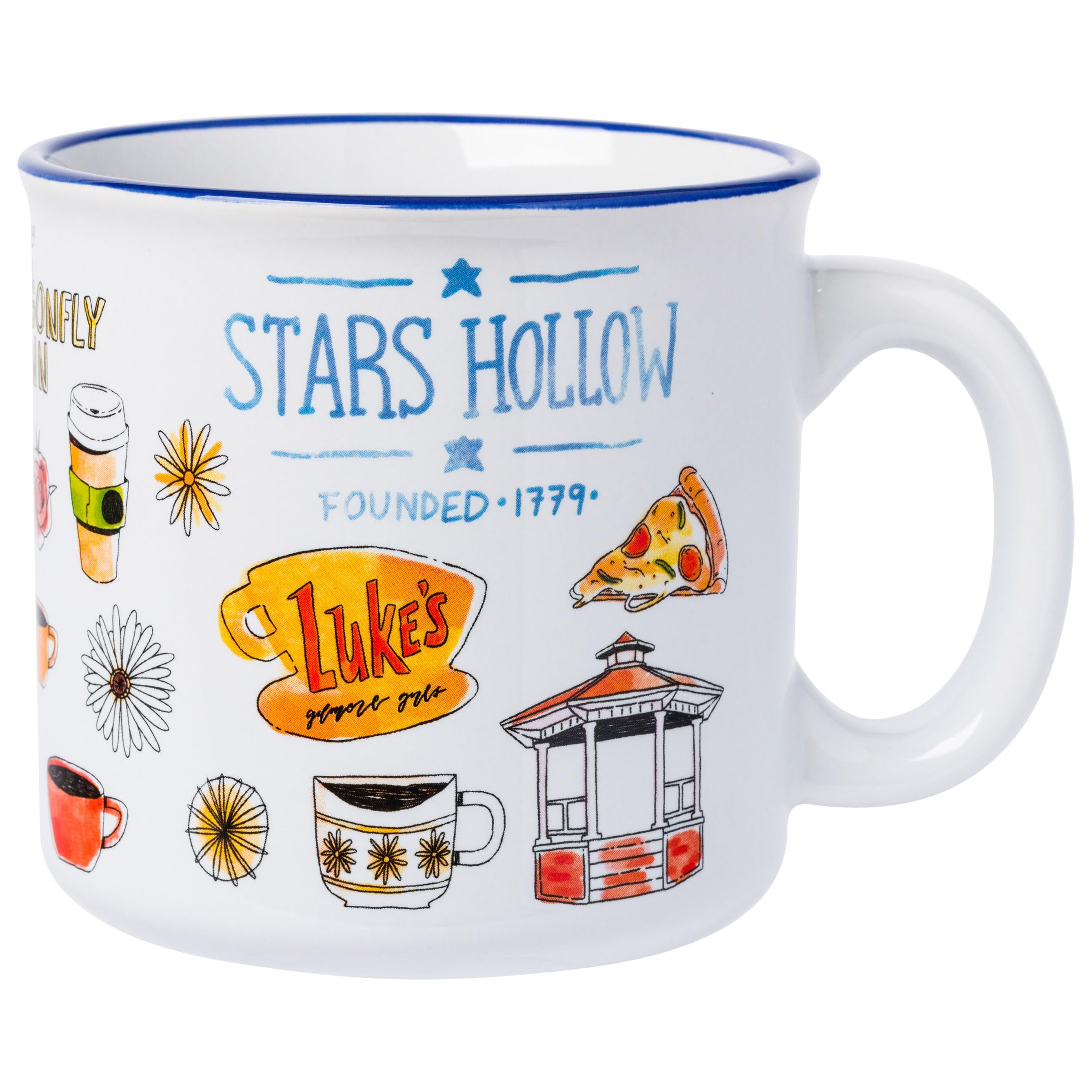 Silver Buffalo Gilmore Girls Luke's Featuring Iconic Stars Hollow Locations Ceramic Camper Mug, 20 Ounces