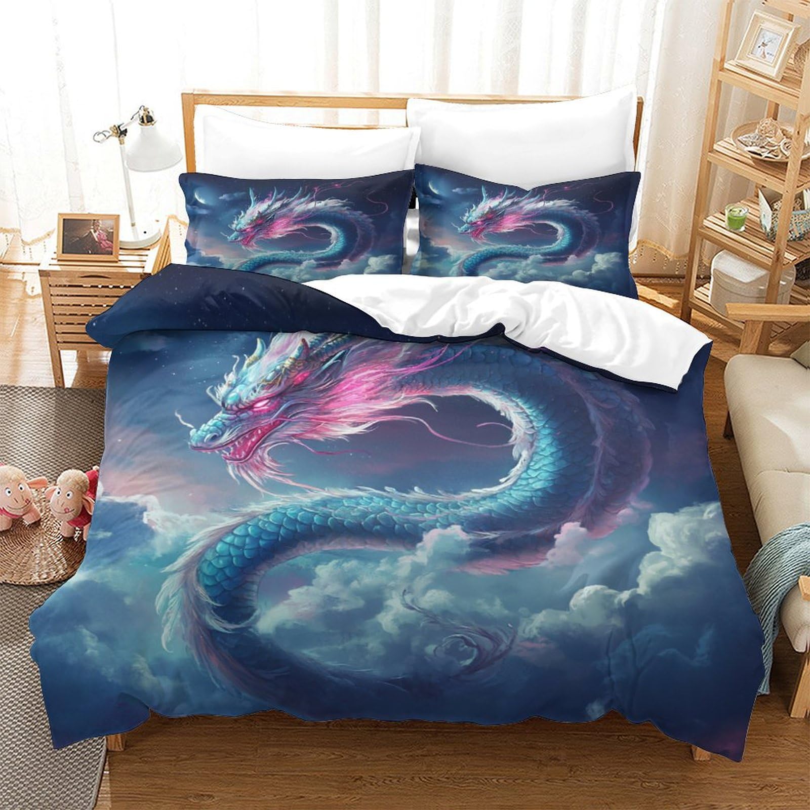 P1s9u7w5y Dragon Cloud 3D Printed Microfiber Duvet Cover Set 3Pcs Fantasy Bedding Set Super King（260X220cm）