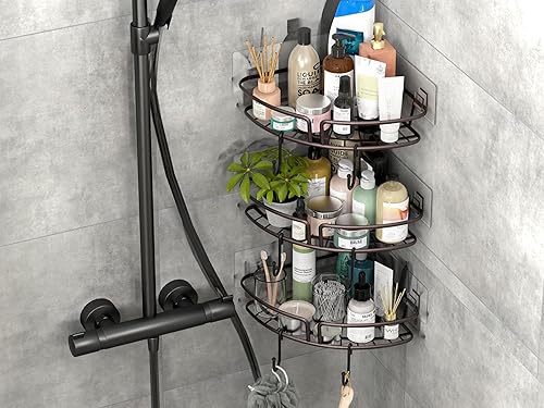 Miniatura 2 de Simple Houseware Soporte de pared adhesivo para baño, estante esquinero de un solo nivel, color bronce, (juego de 3)