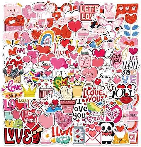 100 calcomanías para el día de San Valentín, impermeables, no repetibles, suministros de calcomanías autoadhesivas 3D, calcomanías de corazón