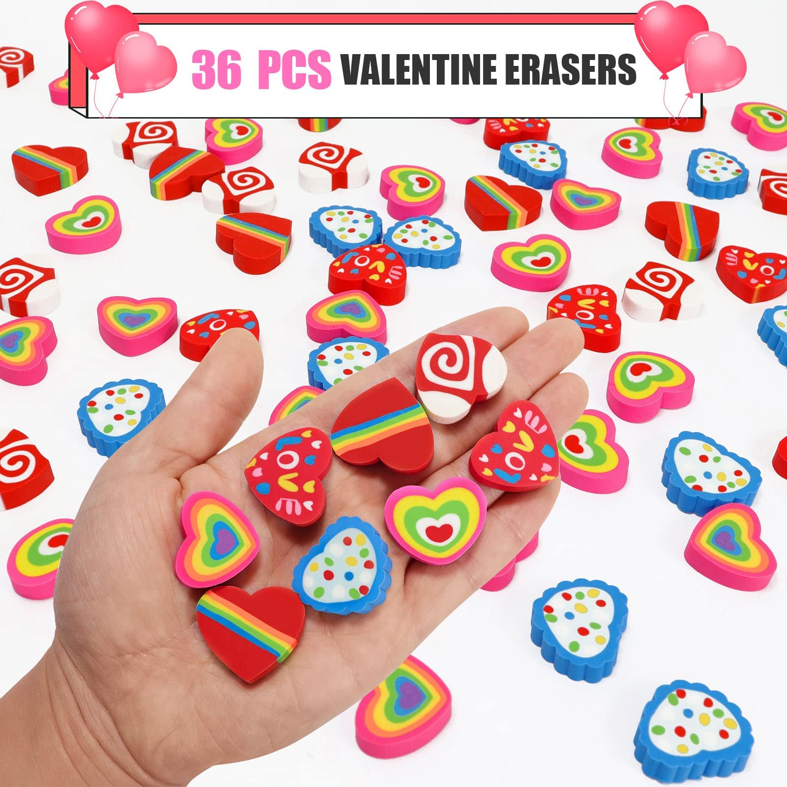 Valentinstag Radiergummis Herzform – 36 Stück Bunte Radiergummis, Ca. 3 Cm, Für Schulpreise & Party-Deko