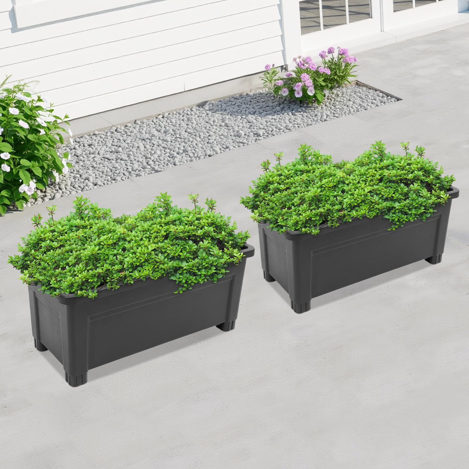 Jardinière surélevée pour l'extérieur, 2 lits de jardin surélevés, jardinières rectangulaires, pieds amovibles, idéal pour la culture de légumes, fruits, herbes aromatiques, 75 x 34,5 x 65,5 cm (noir)