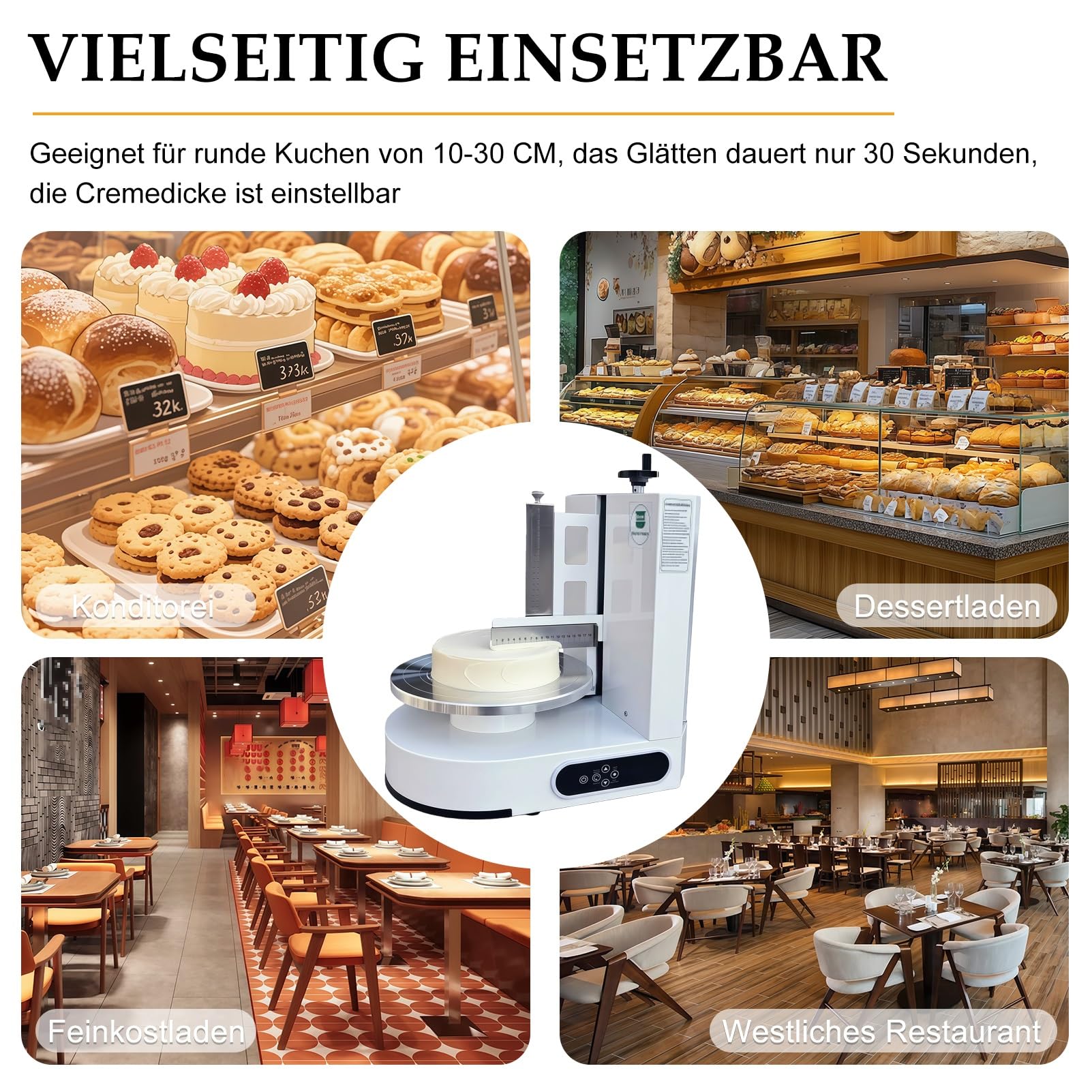 Automatische Kuchencreme-Maschine, Torten Glättungsmaschine, Cake Decorating Machine Zum Verteilen von Kuchencreme, Bestreichen und Einfetten von Kuchen mit Zuckerguss für 10 bis 30 cm Kuchen