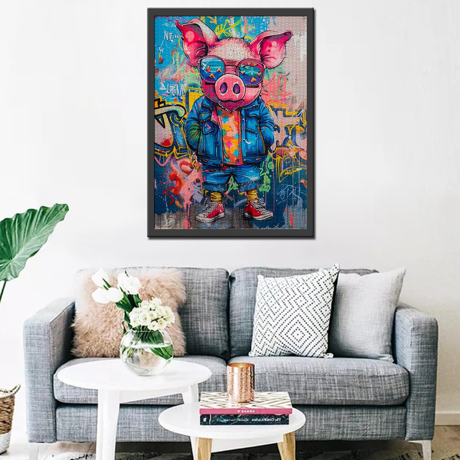 Tucocoo 1000 Piece Jigsaw Puzzles for Adults Cool Pig Painting Jigsaw Puzzle Funny Animal 1000 Pieces Puzzles for Challenging Family Activity Game Colorful Graffiti Art DIY Puzzle Wall Decor Gifts - Image 4