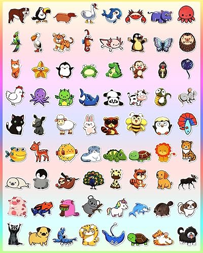 Miniatura 5 de 100 calcomanías de animales para niños, lindas calcomanías para botellas de agua, de vinilo impermeable, botella de agua, teléfono, patineta, vaso,