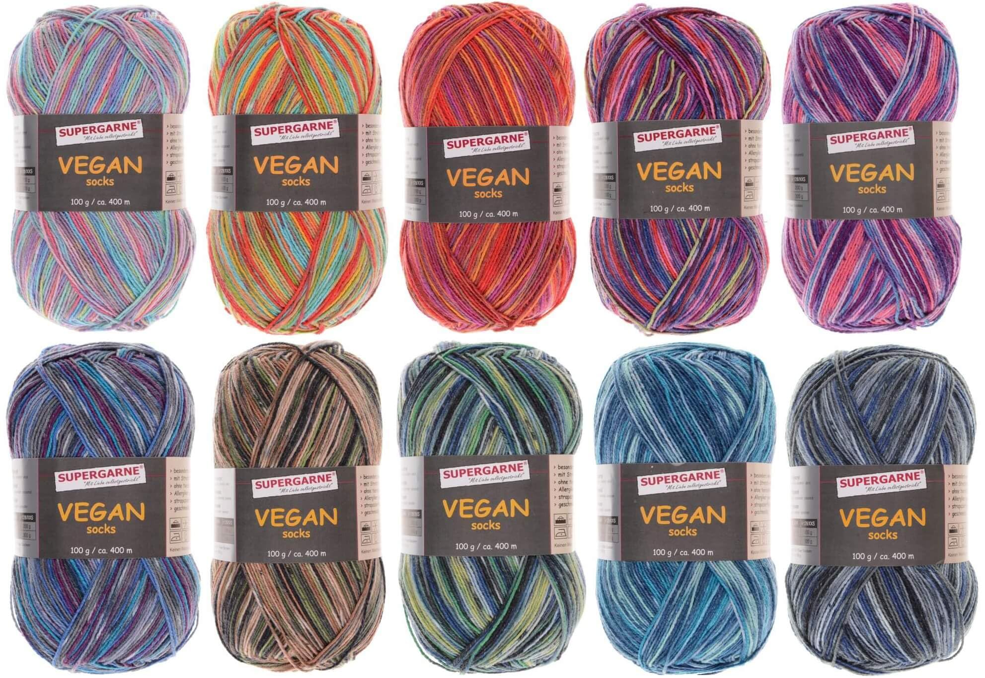 Sockenwolle VeganSocks – 1000 g (10x100g), Veganes Sockengarn ohne Wolle, geeignet für Allergiker, Strapazierfähig, Maschinenwaschbar, Made in EU, Ideal für Socken und Strickprojekt (VEGAN)
