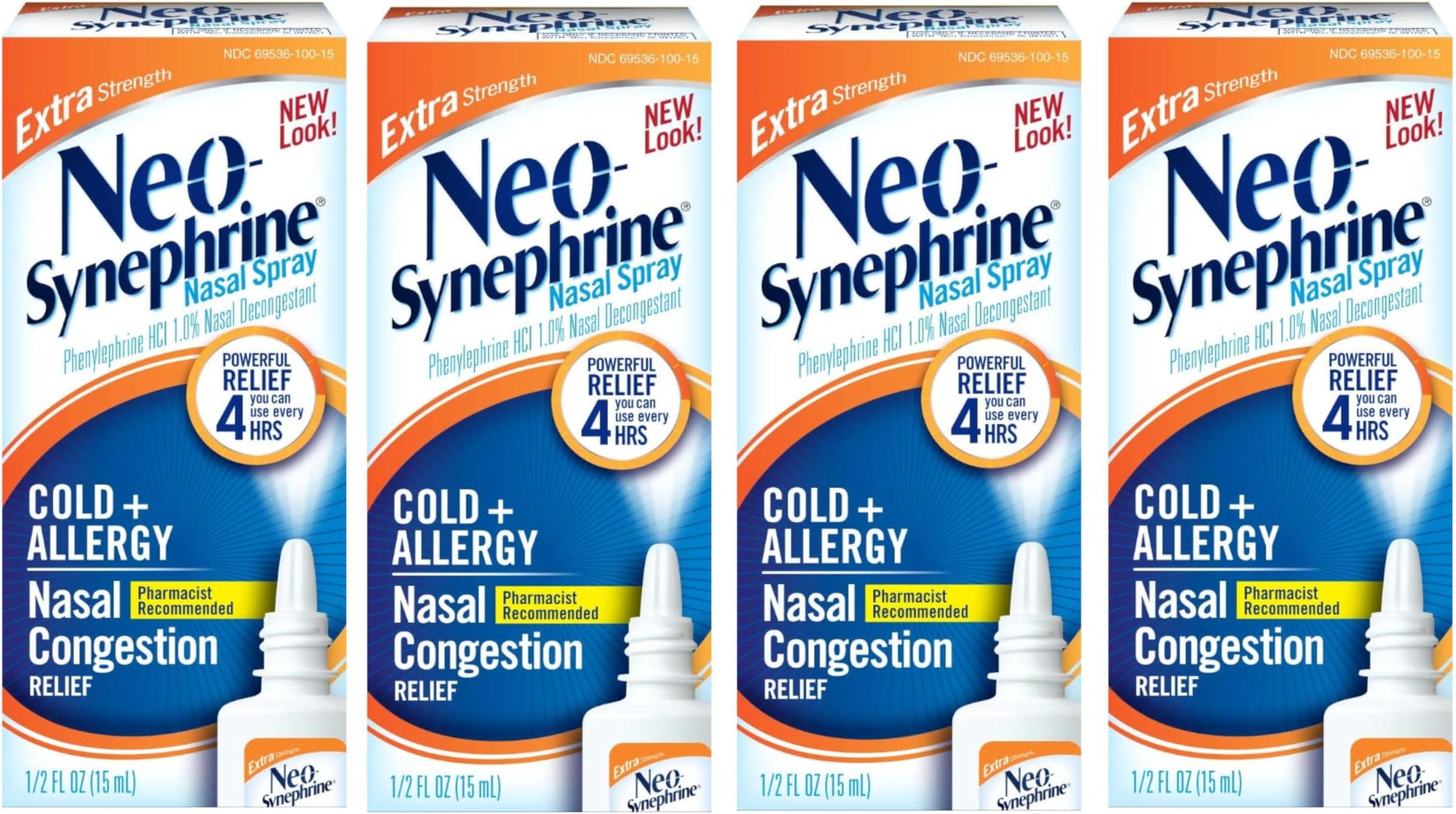 Neo-Synephrine Nasal Spray , Extra Strength Formula, 0.50 Ounces each (Value Pack of 4)